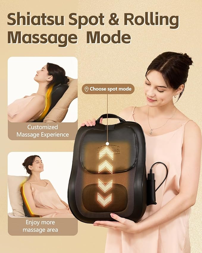 Back Massager with Heat, 3D Massage Pillow for Back, Neck, Shoulder,Leg, Shiatsu Back Massager for Pain Relief, Up&Down Lower Back Massage, Gifts for Women Men Dad Mom At Home Office Car (Black)