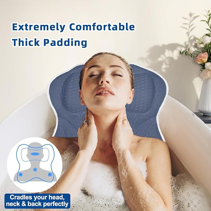 Luxury Bath Pillow and Hot Tub Scum Absorber Set, Bath Pillows for Tub with 6 Powerful Suction Cups, Hot Tub Scum Absorber, Fits All Bathtub