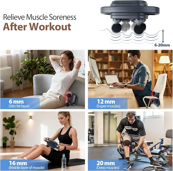 Massage Gun, Deep Tissue Percussion Massager with 9 Intensity Levels for Neck, Back, Shoulders, Legs Pain Relief & Recovery in Office, Family and Traveling (8 Head Massage Gun)