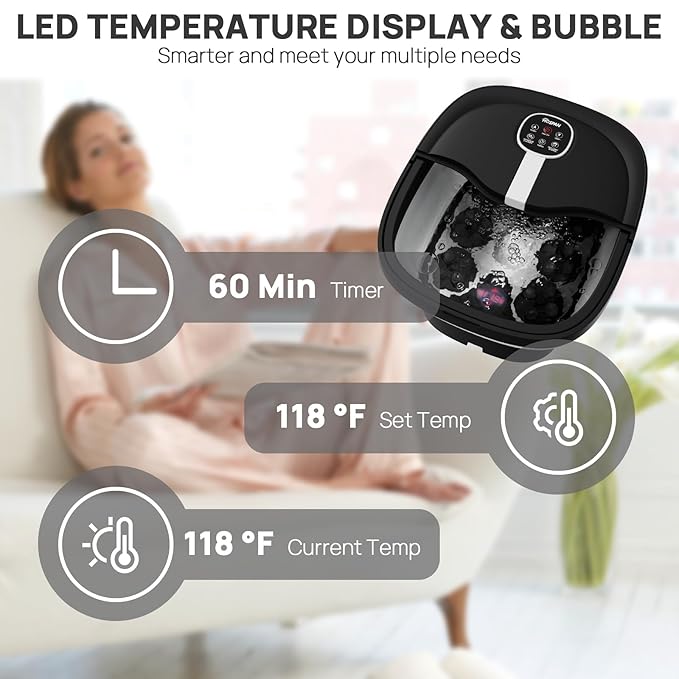 HOSPAN Collapsible Foot Spa Electric Rotary Massage, Foot Bath with Heat, Bubble, Remote, and 24 Motorized Shiatsu Massage Balls. Pedicure Foot Spa for Feet Stress Relief