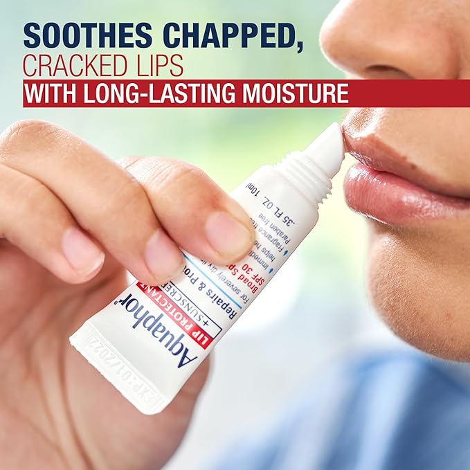 Aquaphor Lip Protectant and Sunscreen Ointment - Broad Spectrum SPF 30 - Relieves Chapped Lips - .35 fl. Oz. Tube