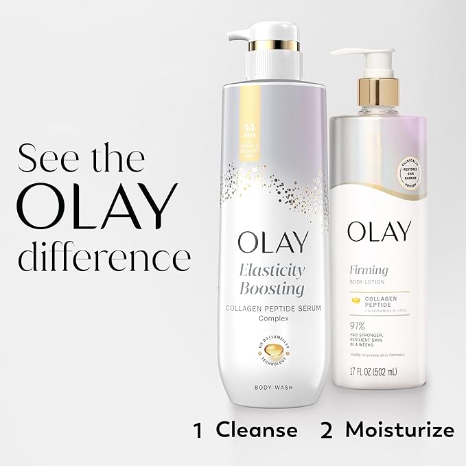 Olay Body Lotion for Women, Firming with Collagen Peptides Serum, Visibly Firmer Skin, 24hr Moisture & Hydration, Fast Absorbing Formula, Vitamin B3 Complex, For All Skin Types, 17 fl oz (Pack of 6)