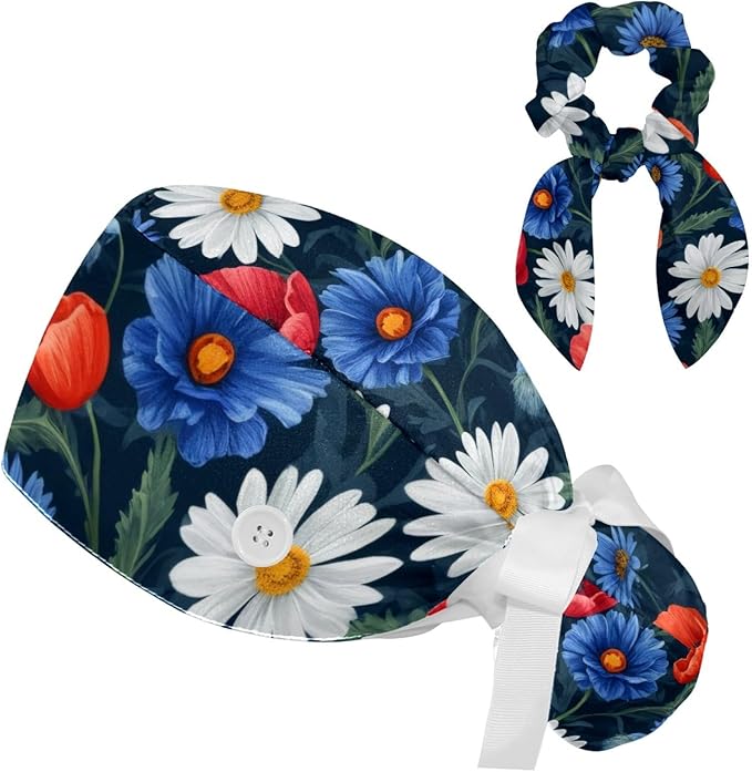 Scrub Cap with Hair Scrunchy, Ponytail Holder Surgical Cap