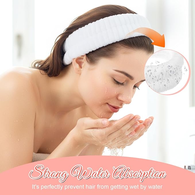 2Pcs Spa Headband, Make Up Headband Hair Head Band for Face Washing Hair Bands Men Absorbent Elastic Skin Care Head Band Wrap for Women Yoga Sports Shower Exercise (Gray, White)