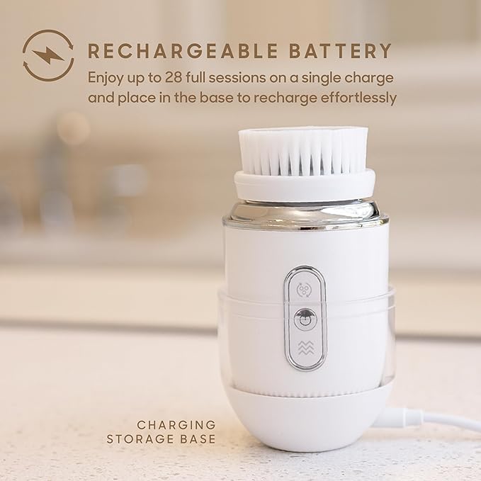 Sharper Image Revel 3-in-1 Sonic Facial Cleanser - 15,000 VPM Glow-Boosting Face Brush, Oscillating & Spin Modes, 3 Brush Heads, 3 Speeds, 90-Second Smart Timer, Wireless Charging, Water-Resistant