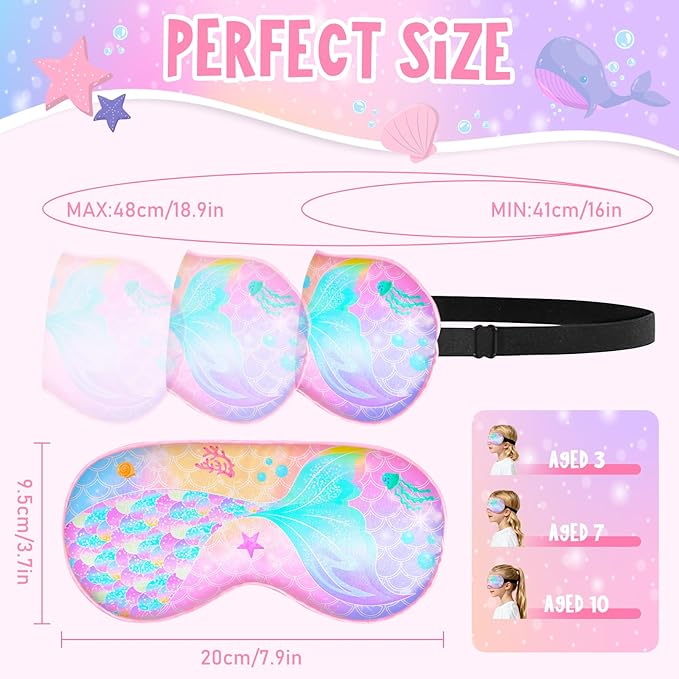 OlyPegic 2 Pcs Kids Sleep Mask Girls Silk Eye Mask Sleeping with Adjustable Strap Soft Lightweight Kids Eye Cover Mask Blindfold Shade Light Blocking Travel and Home Use Girls Teens Rainbow Unicorn