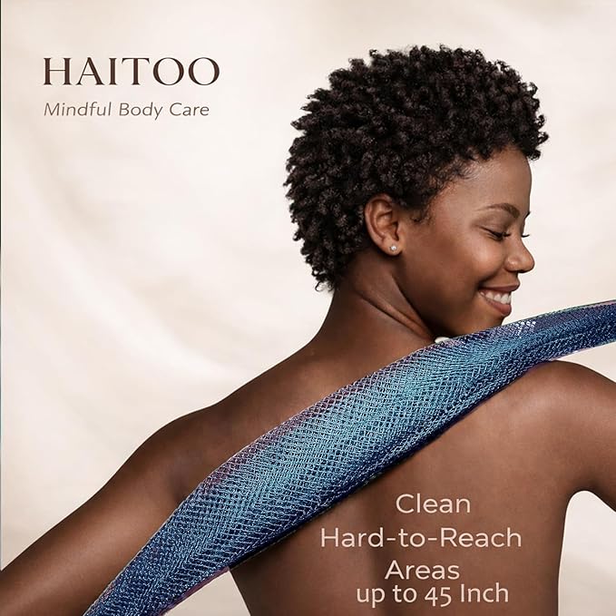 African Net Sponge Authentic, 4 Pieces African Exfoliating Net Sponge Body Back Scrubber Exfoliating Washcloth for Shower Bath for All Types Skin (Black+Purple+Pink+Green, 4 Pcs)