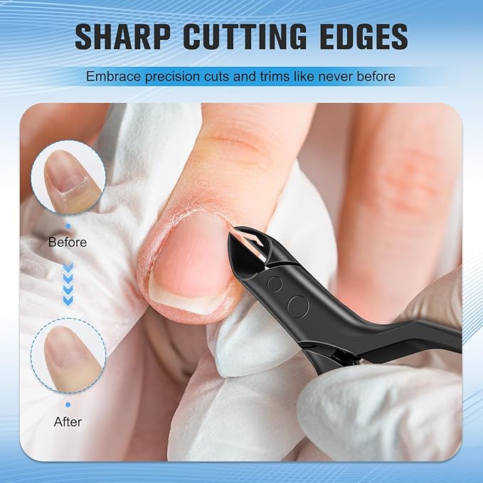 FERYES Professional 1/2 Jaw Cuticle Nippers - 4R13 Stainless Steel Cuticle Clippers with Built-in spring Design, Ultra-Sharp Precision Blades for Manicure, Pedicure & Dead Skin Removal