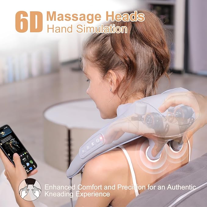 MASGRE Electric Shiatsu Back and Neck Massager, Cordless Shoulder Massager with Heat, Deep Tissue 3D Kneading Massage Pillow for Shoulder, Leg, Body Muscle Pain Relief, Gifts for Men Women