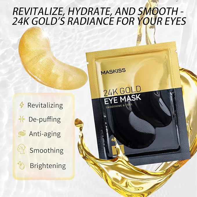 Maskiss 24k Gold Under Eye Patches (15 Pairs), eye mask, Collagen Skin Care Products, Eye Patches for Puffy Eyes, eye masks for dark circles and puffiness