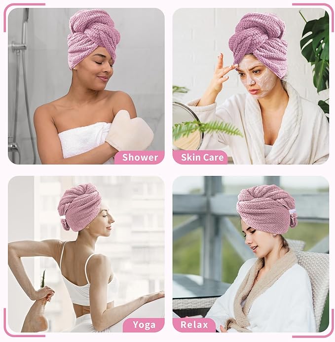 my novel things 2 Pack Extra Large Microfiber Hair Towel, 37.4" x 26.4" Towel Wrap for Women, Super Absorbent & Quick Drying Hair Towel with Elastic Strap for Curly Long Hair