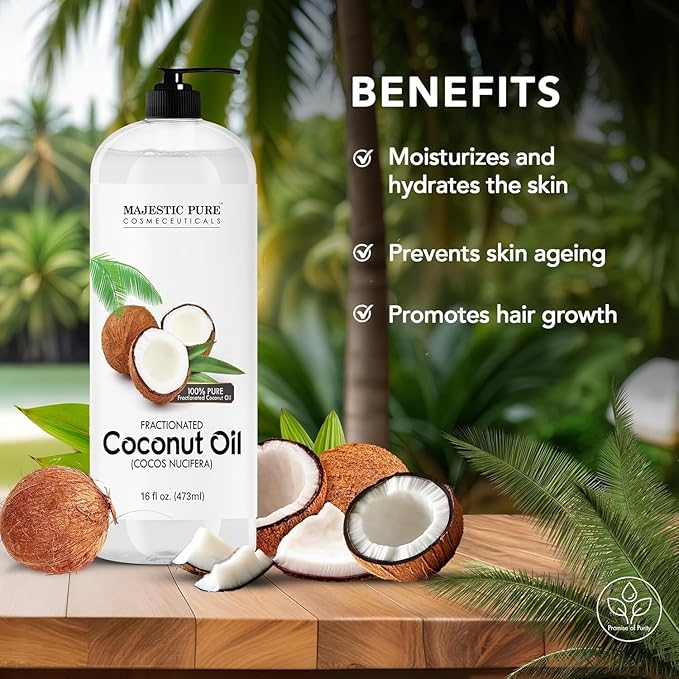 Majestic Pure Fractionated Coconut Oil - Relaxing Massage Oil, Liquid Carrier Oil for Diluting Essential Oils - Skin, Lip, Body & Hair Oil Moisturizer & Softener - 16 fl oz