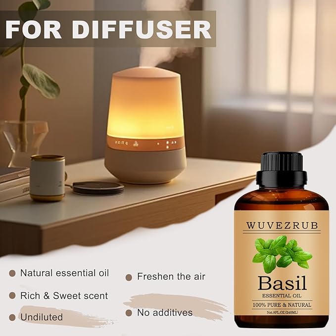 Basil Essential Oil, 240ML Pure and Natural for Aromatherapy Diffuser - 8 Fl Oz