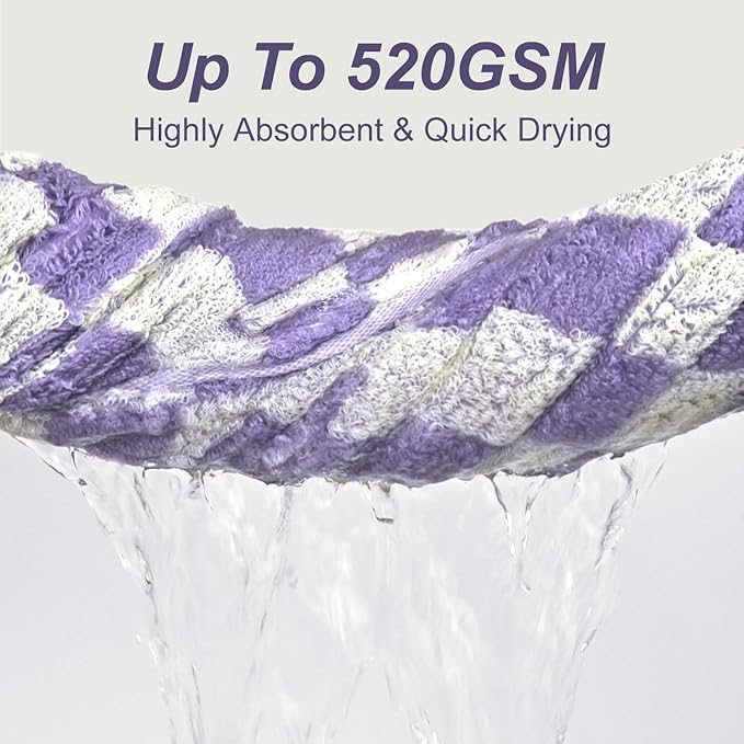 Jacquotha Shower Towels for Bathroom 27.5x55 Inches - Quick Dry Bath Towels Soft & Lightweight (2Pack), Cute Checkered Towel Sets Lilac, 520 GSM Absorbent Cotton