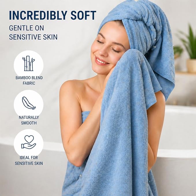 SEISSO 2 Pack Extra Large Bath Towels 63"x35", Bath Sheets for Sensitive Skin 70% Polyester 30% Viscose Fiber from Bamboo, Super Soft, Highly Absorbent & Quick Dry, Oversized Shower Towels