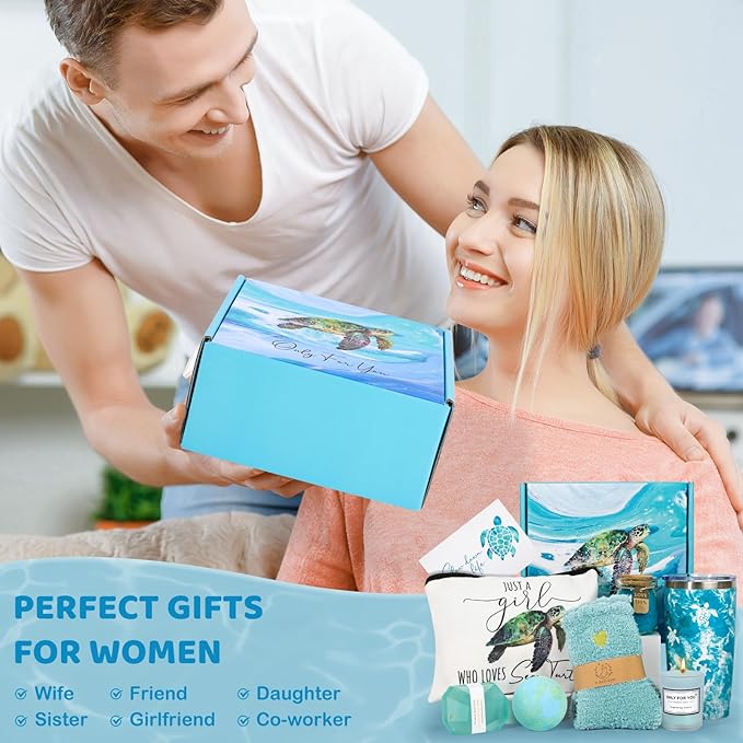 Mothers Day Gifts for Mom, Sea Turtle Gifts for Women, Turtle Gift Set for Turtles Lovers, Turtles Relaxing Spa Bath Gift Baskets, Birthday Box for Women Her Sister Friends