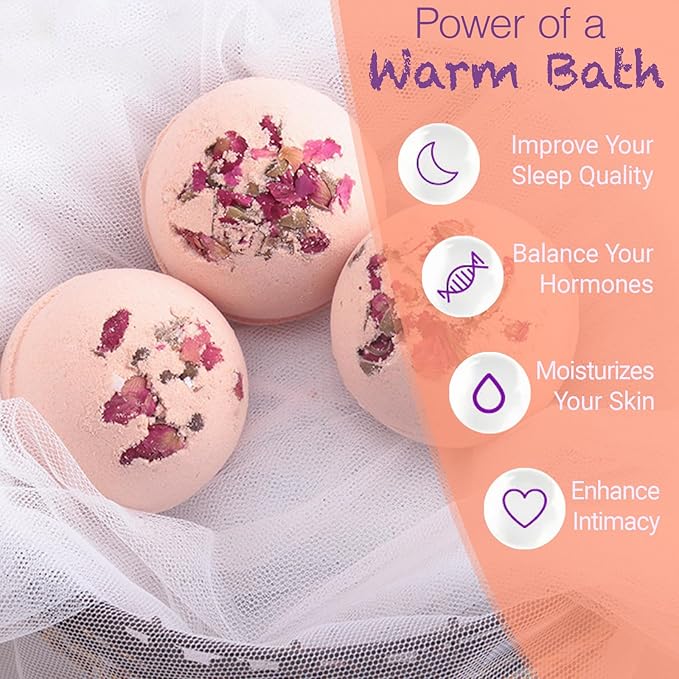 Bath Bombs for Women Spa Gift Set with 1 Rose and 1 Lemon Essential Oils Sea Salt Moisturizing Relaxing Birthday Gift for Her Bubble Bath Skincare Relaxation Aromatherapy Gifts 2 Pack