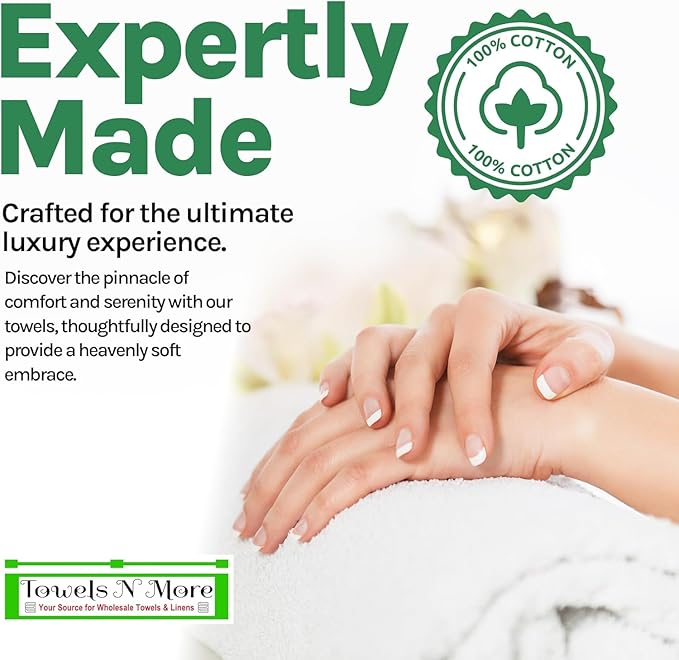 Towels N More 12 Pack 20x40 White Gym Towels, Small Bath Towels for Bathroom, Salon, Hair Dry, Spa Quality Extra Soft Towel Made from Premium Ring Spun Cotton