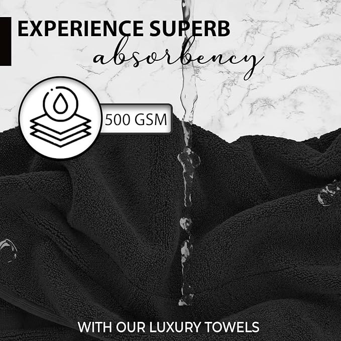 KAHAF COLLECTION 100% Cotton Bath Towels, 24x48 Pack of 6 Towels, Quick Dry, Highly Absorbent, Soft Feel Towel, Gym, Spa, Bathroom, Shower, Pool, Luxury Soft Towels (Black, 24x48-6 Pack)
