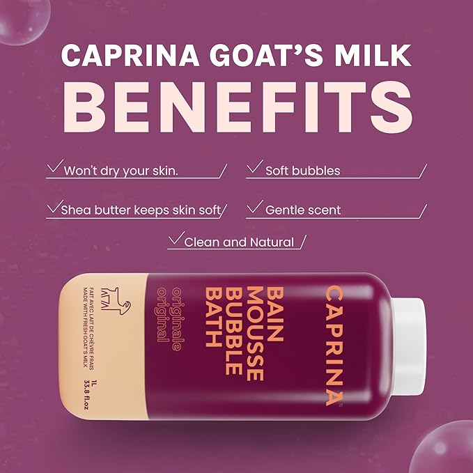 Caprina by Canus Legendary Bubble Bath with Fresh Canadian Goat Milk Gentle Soap Moisturizing Vitamin A, B2, B3 & More, Red, Original, 27.1 Fl Oz
