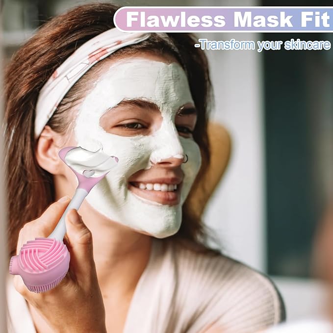 4PCS 2 in 1 Double-Sided Facial Cleansing Brush, Silicone Face Scrubber Exfoliator, Gentle Face Mask Brush, Pore Cleaning Brush for Exfoliating, Removing Blackheads, Makeup Skincare Removal