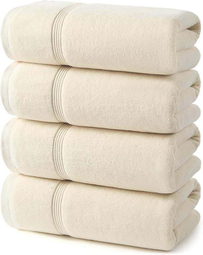 ecolook Bath Towels Set of 4,100% Cotton,27 x 55 Inches,Quick-Drying & Absorbent,Soft,Lightweight Towels for Bathroom,Shower,Spa, Gym & Hotel,Beige
