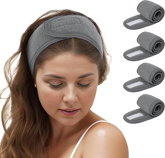TopTie 4PCS Spa Facial Headband Skincare Makeup Head Wrap Adjustable Terry Cloth Head Band for Washing Face