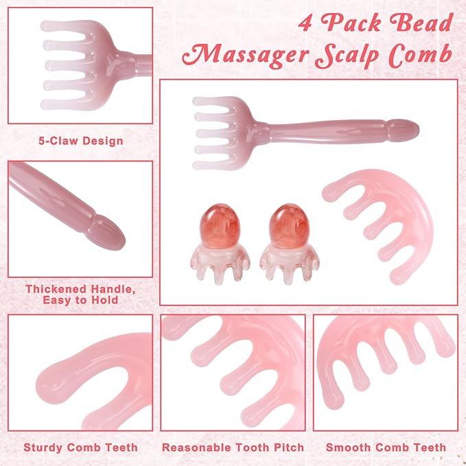 4 PCS Head Massager Scalp Comb Resin Scalp Stress Relax Tool Hair Gua Sha Comb for Heads and Body Relaxation Hair SPA Acupressure Gifts for Birthday Mother's Day Father's Day