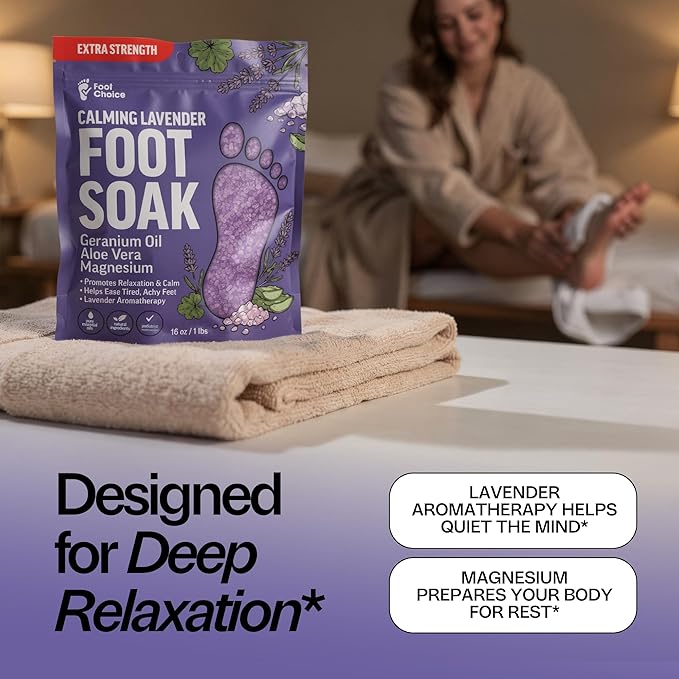 Lavender Foot Soak with Epsom Salt - Calming Aromatherapy for Relaxation & Better Sleep - Soothes Tired, Achy Feet & Softens Skin - Made in USA, 1lb