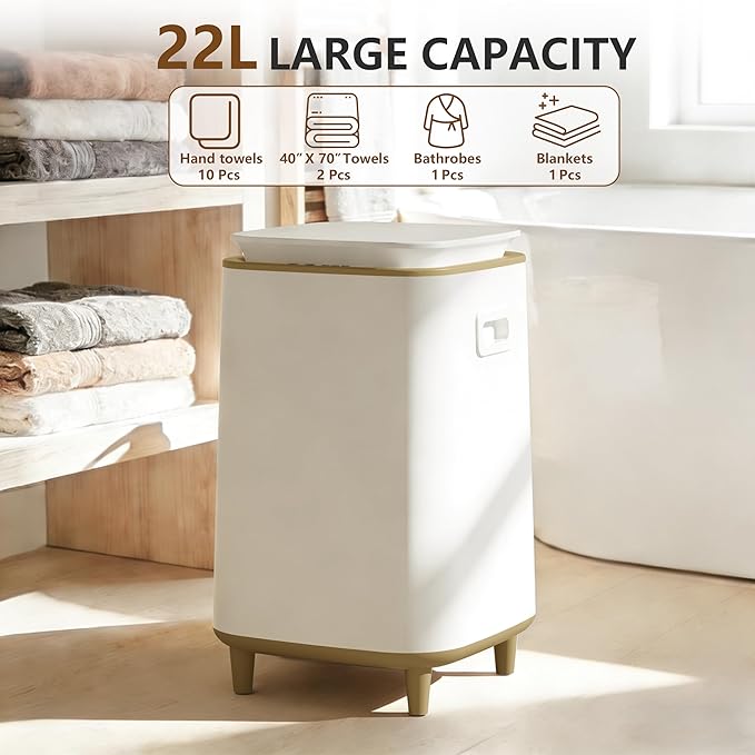 22L Towel Warmer for Bathroom – Fast Heating Blanket Warmer, Fits Two 40" x 70" Oversized Towels, Blankets & Bathrobes, Auto Shut-Off, Adjustable Timer, Portable Towel Warmer Bucket - Brown
