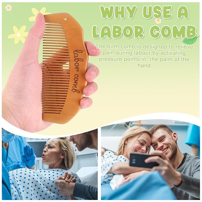 Birthing Comb for Labor Pain and Gua Sha Facial Tools, Post Partum/Home Delivery Essentials, Pregnancy/Birth/Hospital Bag Must Haves, Jade Roller Stone Massager,Gifts for Expecting Mom Women (Green)