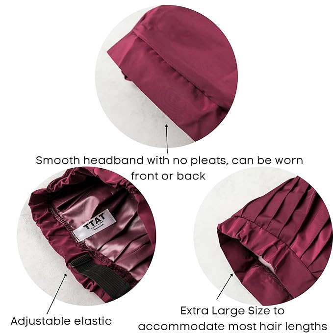 TTAT Shower Cap Extra Large for Men & Women With Braids, Dreadlocks, Locs, Afro, Coily, and Long Hair, Waterproof, Washable, Reusable & Adjustable. For Home, Spa, Conditioning, Self Care (Maroon)