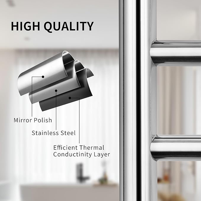 Wall Mounted Towel Warmer 12 Bars with Plug-in and Hardwired Options 3 Working Modes Mirror Polished Stainless Steel 21”W 34”H