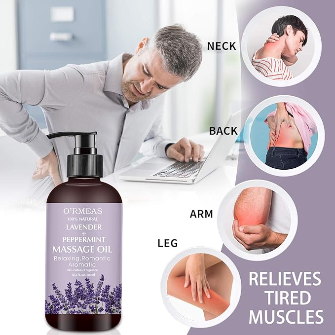 Massage Oil with Lavender and Peppermint Massage Oil for Skin Moisturizing Body Oil Lavender Oil for Men and Women 10.2 fl.oz