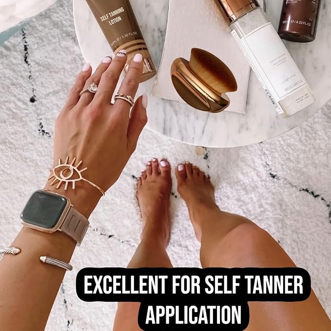 Foundation Brush Palm Makeup SOFT Kabuki Dome Shaped Face Body Shimmer Oil SPF Blush Bronzer Highlighter Blending Self-Tanner Buffing Liquid Powder Cream Streak-Free Cosmetic Application -Rose Gold
