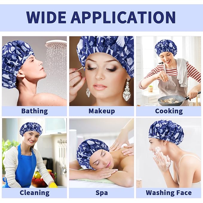 1 PCS Shower Cap, Double Layer & Adjustable Bathing Cap for Shower, Extra Large Reusable Hair Cap for Women, Waterproof Exterior & EVA Lining, Oversized Design for All Hair Lengths/Style