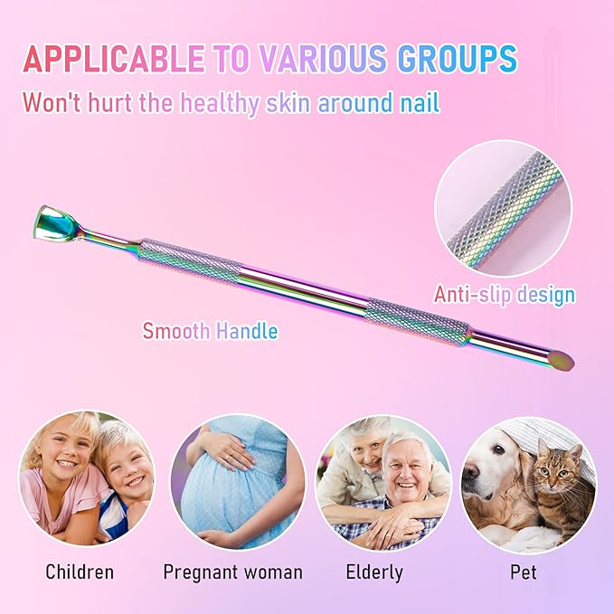 Dual Ended Cuticle Remover,Pre-Treatment Cuticle Pusher with 100#/240# Grit Sandpaper Sheets Pre-Treatment Cuticle Nail Tool for Salon & Home Use
