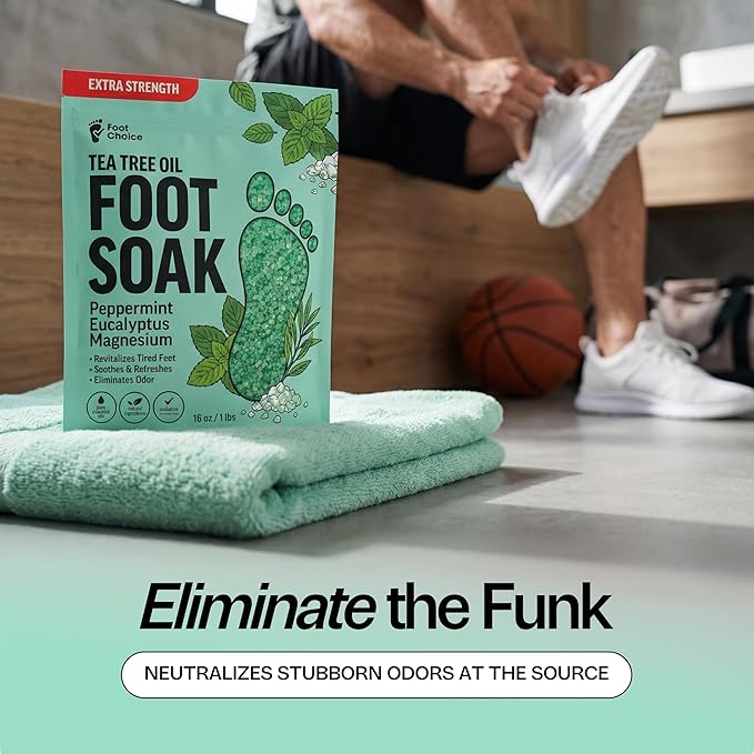 Tea Tree Oil Foot Soak with Epsom Salt - For Toenail Repair, Odor Elimination & Softening Calluses - Soothes Tired, Sore Feet & Itchy Skin - Made in USA, 16 oz