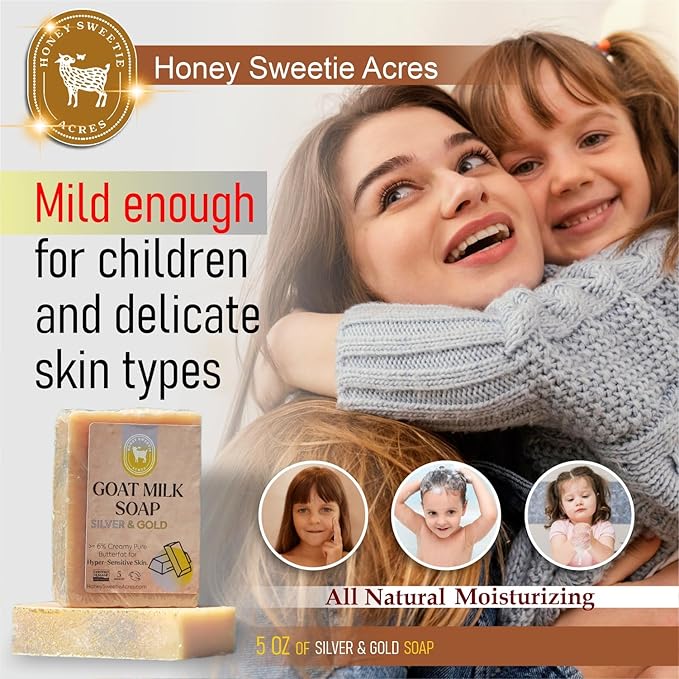 Honey Sweetie Acres Silver and Gold Goat Milk Soap - Handmade 5 oz Bar, Made with Natural Ingredients, Moisturizing & Gentle, Made in the USA