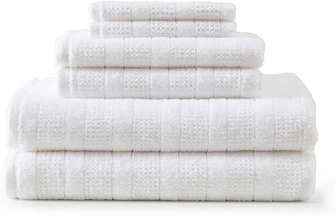 Martha Stewart - Bath Towels, Soft & Absorbent 100% Cotton Towels, Solid 500 GSM, 6-Piece Bathroom Towel Set with Textured Weave (Bedford Cottage White)