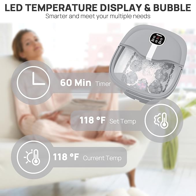 HOSPAN Collapsible Foot Spa Electric Rotary Massage, Foot Bath with Heat, Bubble, Remote, and 24 Motorized Shiatsu Massage Balls. Pedicure Foot Spa for Feet Stress Relief