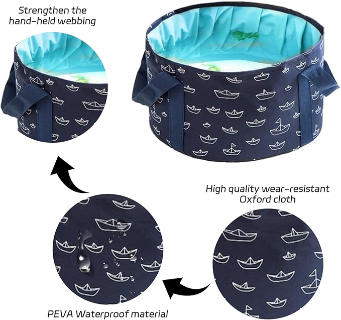 Foot Bath Basin,13.8 Diameter, 7.5 inches high Portable Travel Collapsible Foot Basin Folding Foot Bath Tub Soaking Feet Bucket for Camping Washing