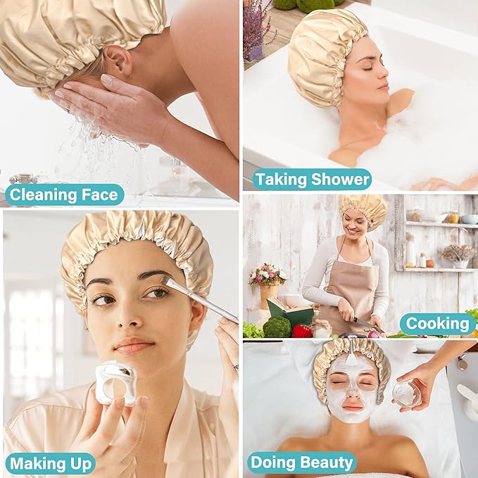 3 Pack Extra Large Double Layer Adjustable Shower Caps for Women, Waterproof Exterior & EVA Lining, Oversized Design for All Hair Lengths