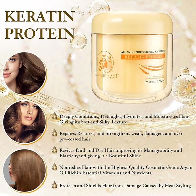Collagen Hair Mask,Deep Repair Conditioning Argan Oil Hair Mask for Damaged Hair Treatment, Deep Conditioner Hydrating Hair Masque for All Hair Types 16.9oz 500ml