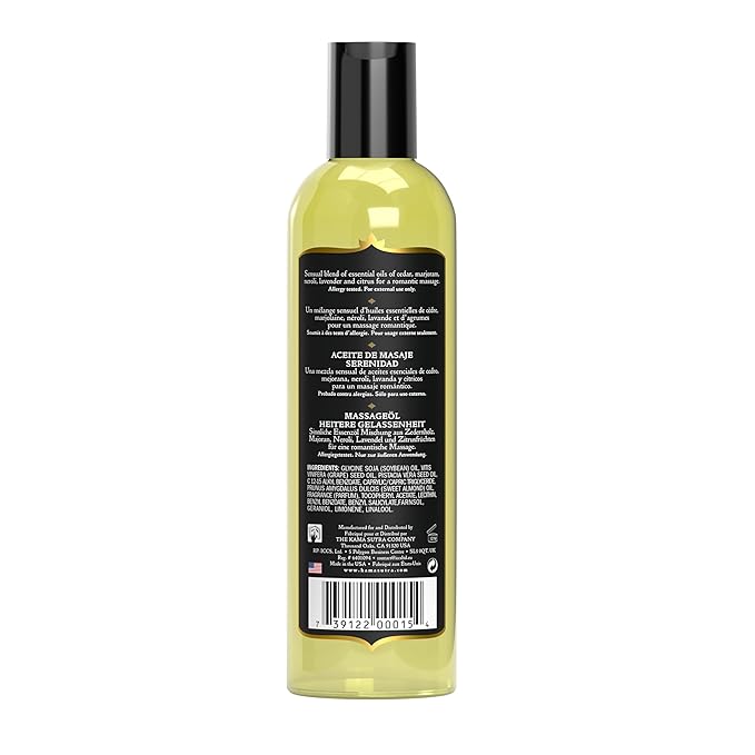 Kama Sutra Aromatics Massage Oil Serenity – 8 fl oz - Rich Blend of Natural Essential Oils - Marjoram, Geranium and Lavender - Date Night Couples Full Body Massage Oil for Daily Use Body Care