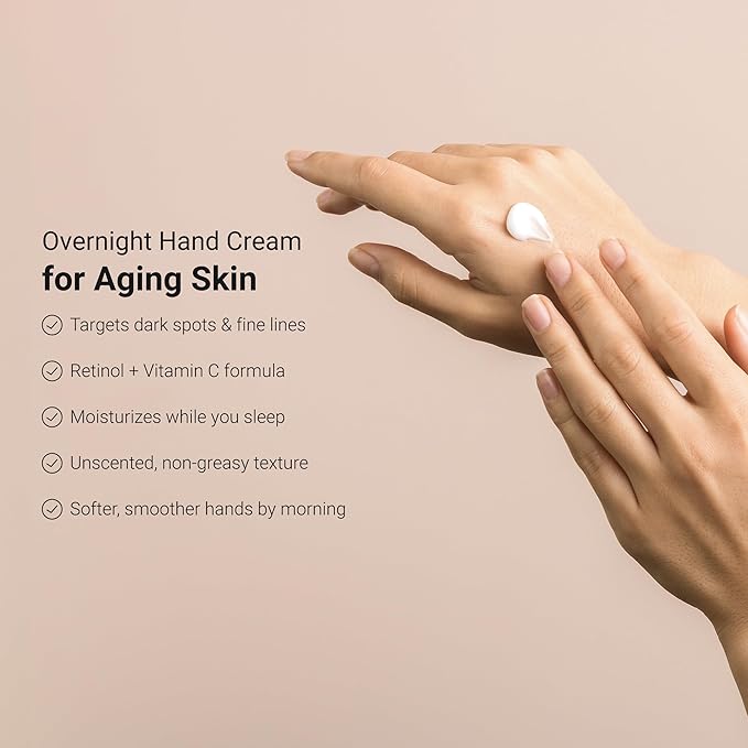 LifeCell Retinol + Vitamin C Overnight Hand Treatment – Anti-Aging Hand Cream for Dark Spots, Dryness & Fine Lines – Moisturizing Night Formula with Argan Oil – Unscented, Non-Greasy – 1oz
