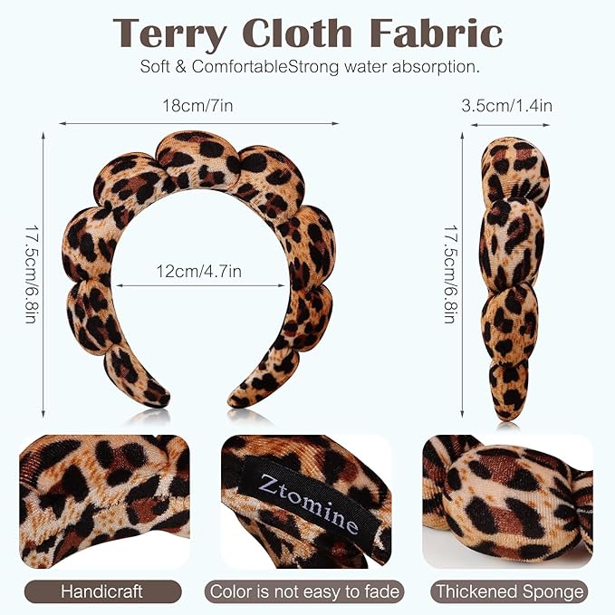 Ztomine Spa Headbands for Washing Face or Facial, Set of 2 Skincare, Terry Cloth Headband Wash Headband Combo Pack - Puffy Makeup Headbands for Face Washing, Mask, Skin Treatment