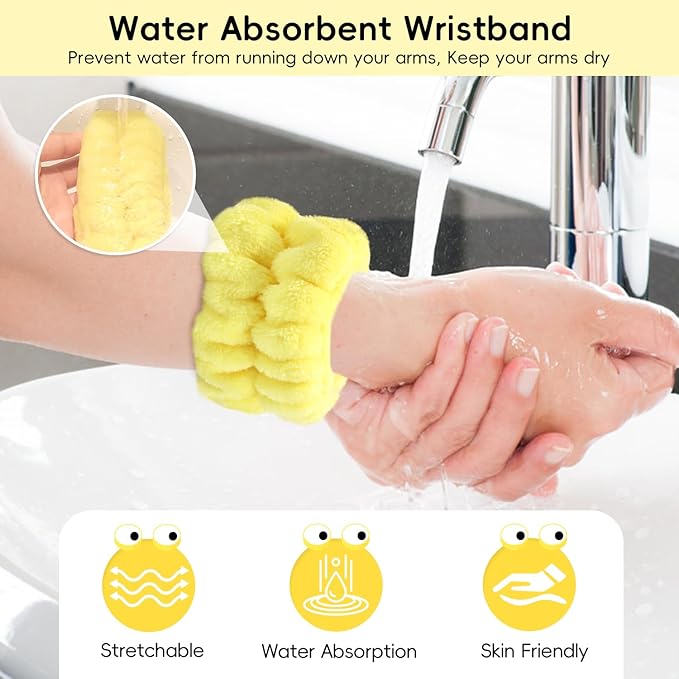 Face Wash Headband, Skincare Wrist Bands for Washing Face Set Spa Hair Bands Gift for Women Girls with a Hair Scrunchie, Cute Yellow snail tentacle Elastic Headband, for Face Washing Makeup Skincare
