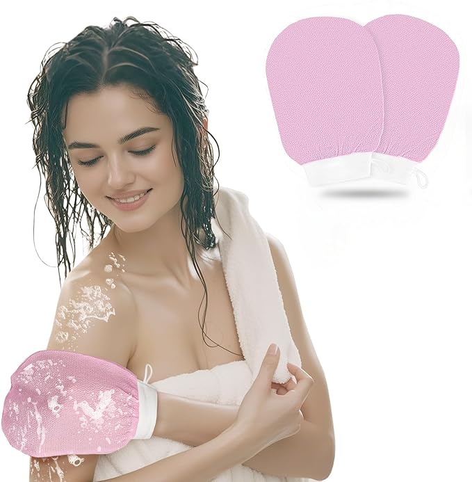 1 Pair Exfoliating Glove, Scrubbies for Body, Body Exfoliator, Exfoliating Washcloth（Pink+Pink）