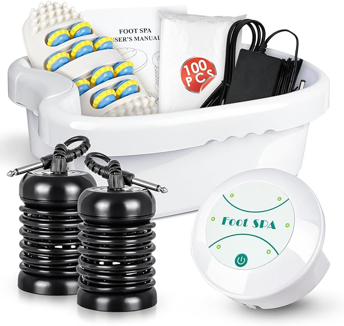 Ionic Foot Detox Machine, Portable Ionic Detox Bath Cleanse Spa Machine with Massager Roller for Plantar Fasciitis, Relaxing Foot Detox Spa At Home